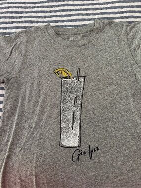 J. Crew Gray Tee with Sequin Drink Graphic and Yellow Lemon